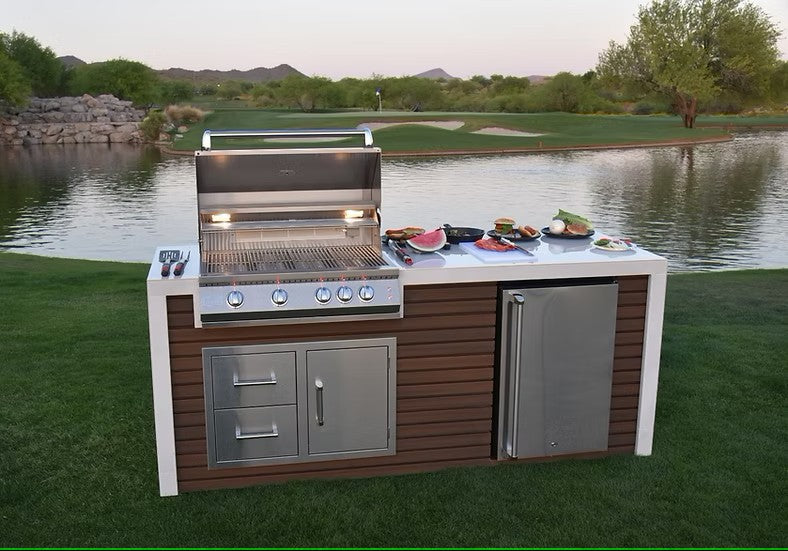 Professional Shiplap Outdoor Kitchen KoKoMo Grill With Waterfall Edge