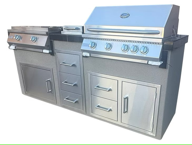 Teppanyaki, Griddle, Built-In BBQ Grill with Side Burner, Storage Drawers 7'6"